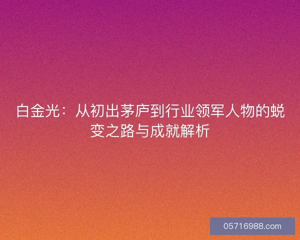 白金光:从初出茅庐到行业领军人物的蜕变之路与成就解析 白金光:从初出茅庐到行业领军人物的蜕变之路与成就解析