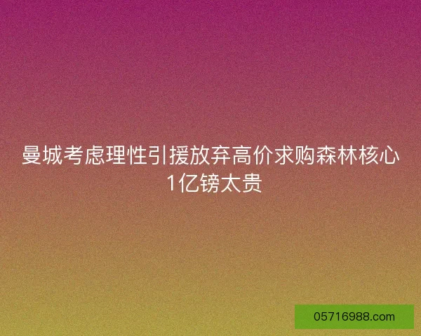 曼城考虑理性引援放弃高价求购森林核心 1亿镑太贵 曼城考虑理性引援放弃高价求购森林核心 1亿镑太贵