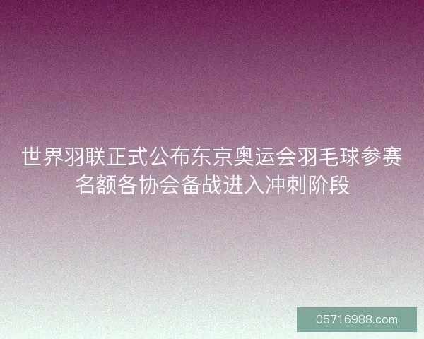 世界羽联正式公布东京奥运会羽毛球参赛名额各协会备战进入冲刺阶段