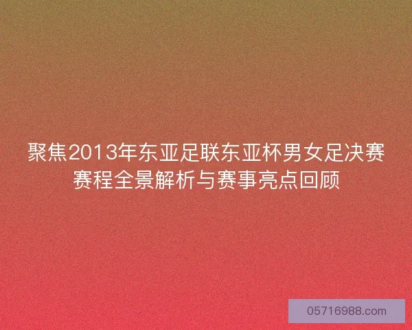 聚焦2013年东亚足联东亚杯男女足决赛赛程全景解析与赛事亮点回顾